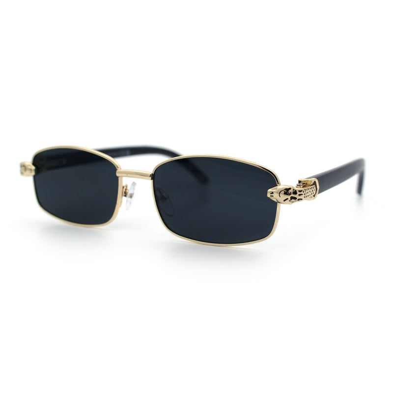 Luxury 90s Gangster Narrow Rectangle Jaguar Head Hinge Sunglasses