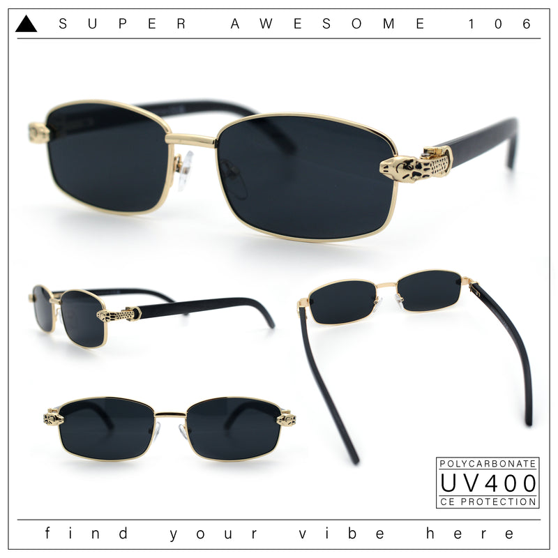 Luxury 90s Gangster Narrow Rectangle Jaguar Head Hinge Sunglasses