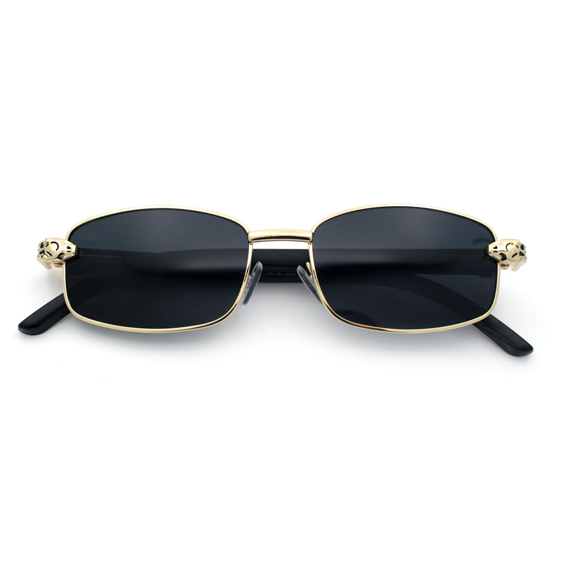 Luxury 90s Gangster Narrow Rectangle Jaguar Head Hinge Sunglasses