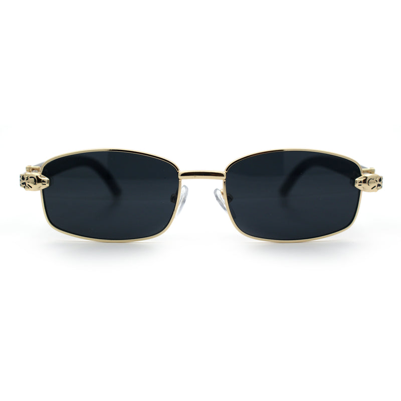 Luxury 90s Gangster Narrow Rectangle Jaguar Head Hinge Sunglasses
