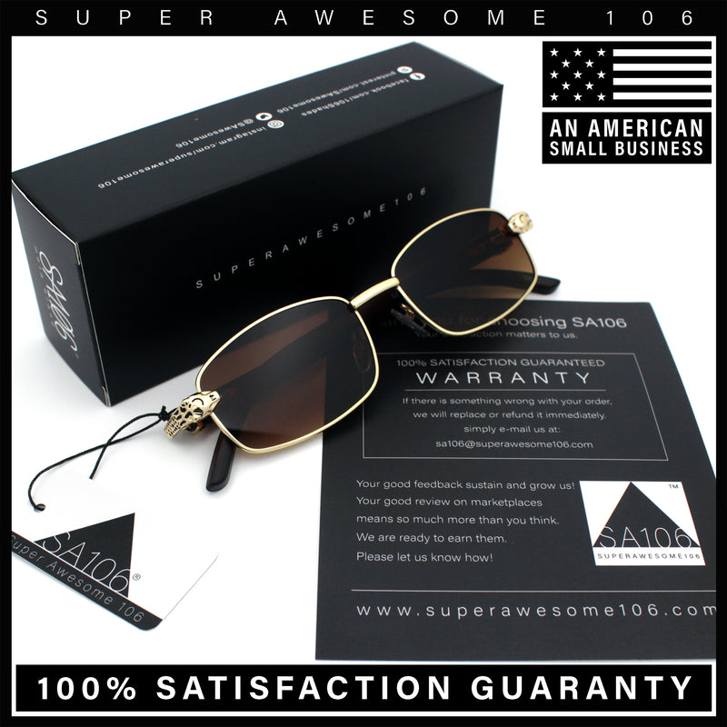 Luxury 90s Gangster Narrow Rectangle Jaguar Head Hinge Sunglasses