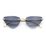 Luxury Gangster Rimless Cat Eye Jaguar Head Hinge Showy Sunglasses