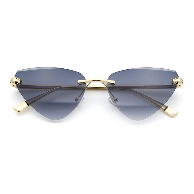 Luxury Gangster Rimless Cat Eye Jaguar Head Hinge Showy Sunglasses