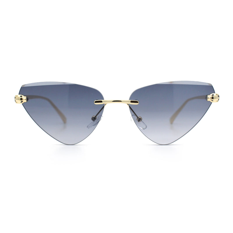 Luxury Gangster Rimless Cat Eye Jaguar Head Hinge Showy Sunglasses
