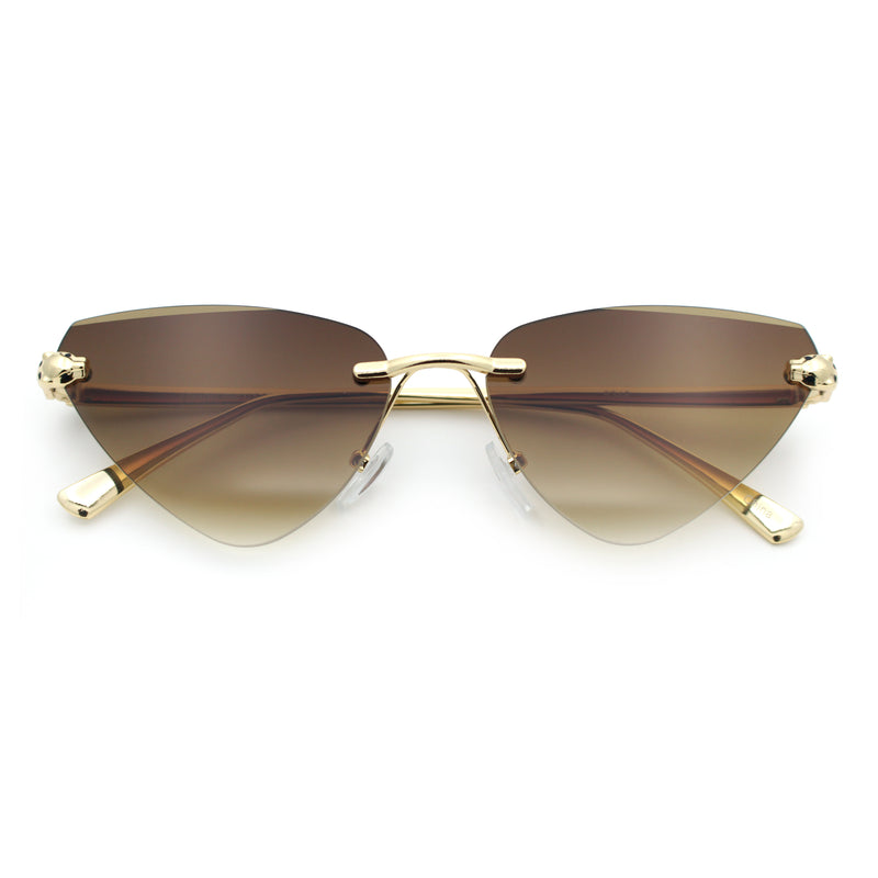 Luxury Gangster Rimless Cat Eye Jaguar Head Hinge Showy Sunglasses
