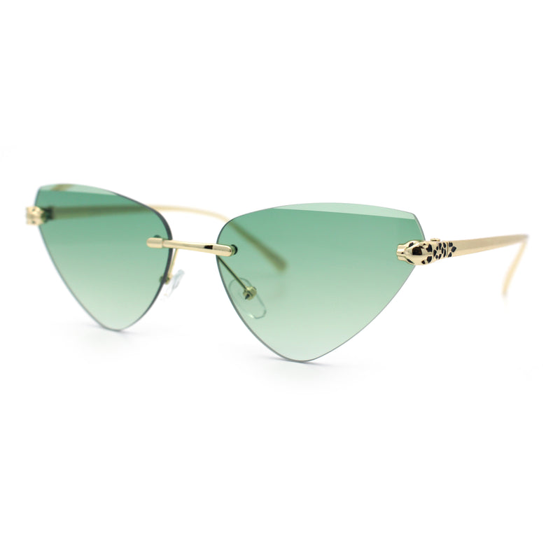 Luxury Gangster Rimless Cat Eye Jaguar Head Hinge Showy Sunglasses