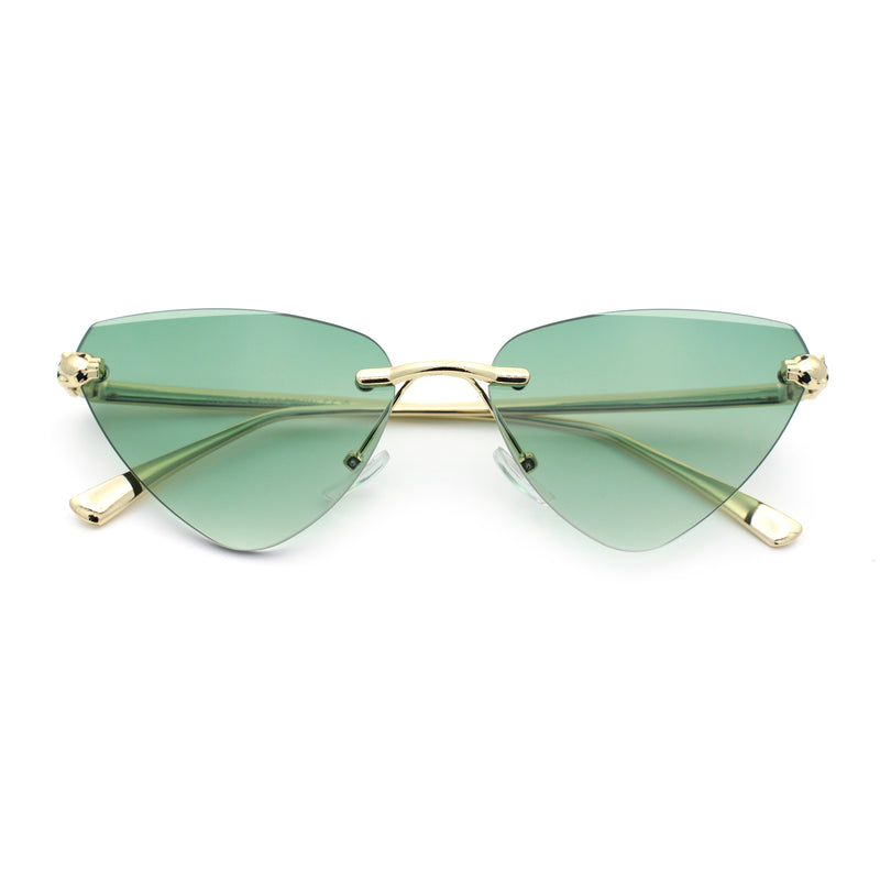 Luxury Gangster Rimless Cat Eye Jaguar Head Hinge Showy Sunglasses