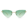 Luxury Gangster Rimless Cat Eye Jaguar Head Hinge Showy Sunglasses