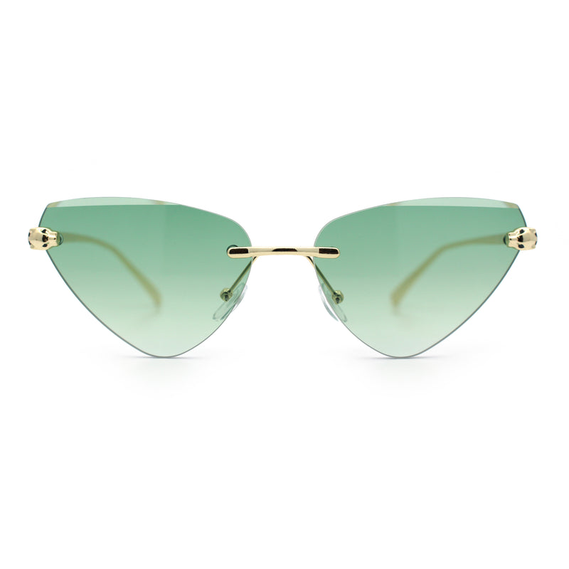 Luxury Gangster Rimless Cat Eye Jaguar Head Hinge Showy Sunglasses