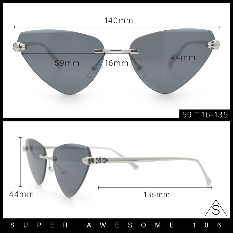 Luxury Gangster Rimless Cat Eye Jaguar Head Hinge Showy Sunglasses