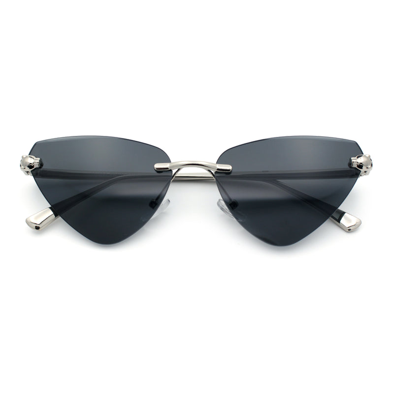 Luxury Gangster Rimless Cat Eye Jaguar Head Hinge Showy Sunglasses