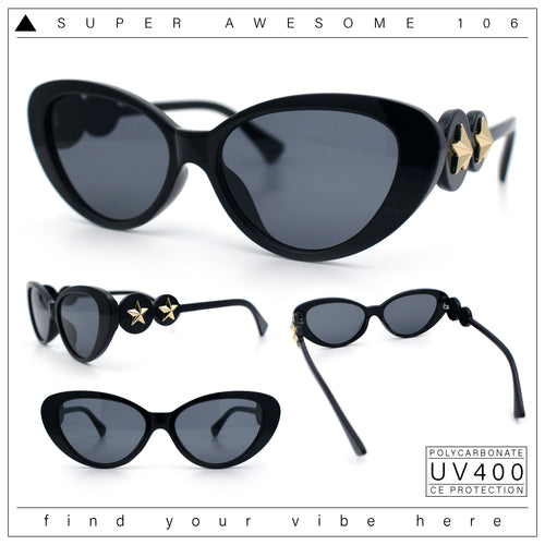 Womens Star Emblem Bling Luxury Diva Cat Eye Plastic Sunglasses