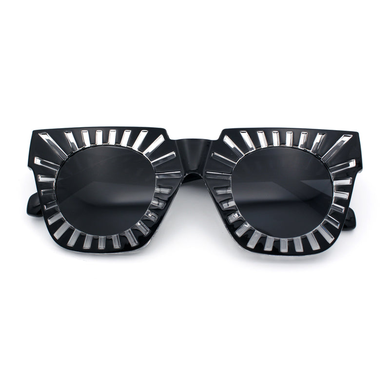 Womens Art Nouveau Deco Thick Plastic Horn Rectangle Sunglasses