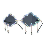 Womens Rimless Rhinestone Cloud Shape Raindrop Tassel Sunglasses