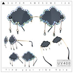 Womens Rimless Rhinestone Cloud Shape Raindrop Tassel Sunglasses