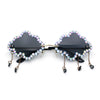 Womens Rimless Rhinestone Cloud Shape Raindrop Tassel Sunglasses