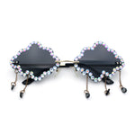 Womens Rimless Rhinestone Cloud Shape Raindrop Tassel Sunglasses