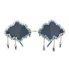 Womens Rimless Rhinestone Cloud Shape Raindrop Tassel Sunglasses