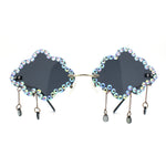Womens Rimless Rhinestone Cloud Shape Raindrop Tassel Sunglasses