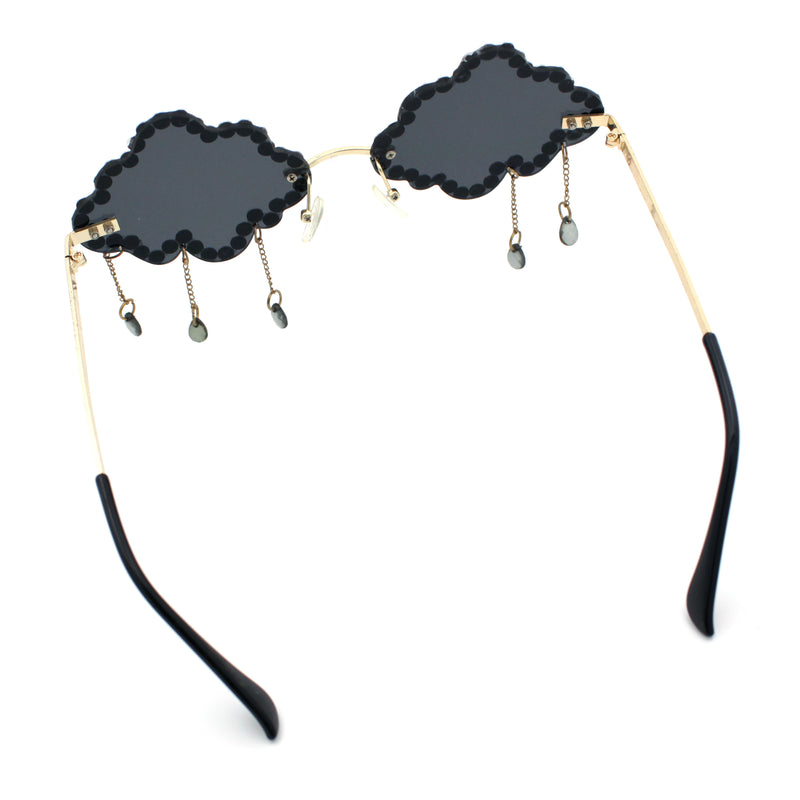 Womens Rimless Rhinestone Cloud Shape Raindrop Tassel Sunglasses