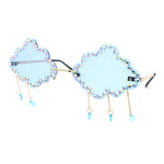 Womens Rimless Rhinestone Cloud Shape Raindrop Tassel Sunglasses