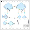 Womens Rimless Rhinestone Cloud Shape Raindrop Tassel Sunglasses