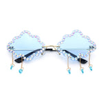 Womens Rimless Rhinestone Cloud Shape Raindrop Tassel Sunglasses