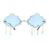 Womens Rimless Rhinestone Cloud Shape Raindrop Tassel Sunglasses