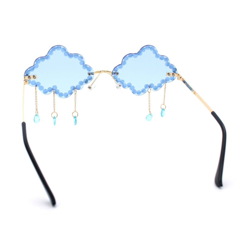 Womens Rimless Rhinestone Cloud Shape Raindrop Tassel Sunglasses