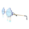 Womens Rimless Rhinestone Cloud Shape Raindrop Tassel Sunglasses