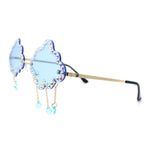 Womens Rimless Rhinestone Cloud Shape Raindrop Tassel Sunglasses