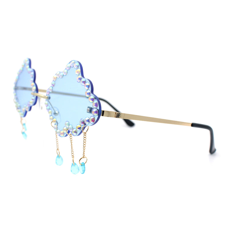 Womens Rimless Rhinestone Cloud Shape Raindrop Tassel Sunglasses
