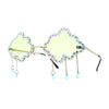 Womens Rimless Rhinestone Cloud Shape Raindrop Tassel Sunglasses