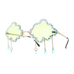 Womens Rimless Rhinestone Cloud Shape Raindrop Tassel Sunglasses