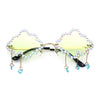 Womens Rimless Rhinestone Cloud Shape Raindrop Tassel Sunglasses