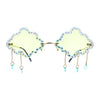 Womens Rimless Rhinestone Cloud Shape Raindrop Tassel Sunglasses
