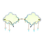 Womens Rimless Rhinestone Cloud Shape Raindrop Tassel Sunglasses