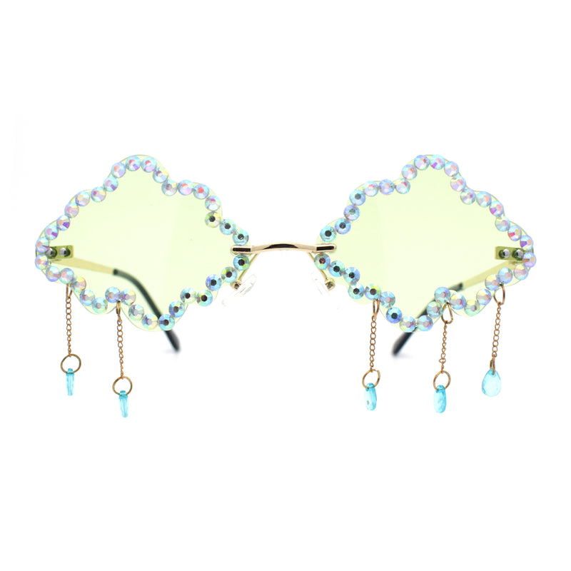 Womens Rimless Rhinestone Cloud Shape Raindrop Tassel Sunglasses