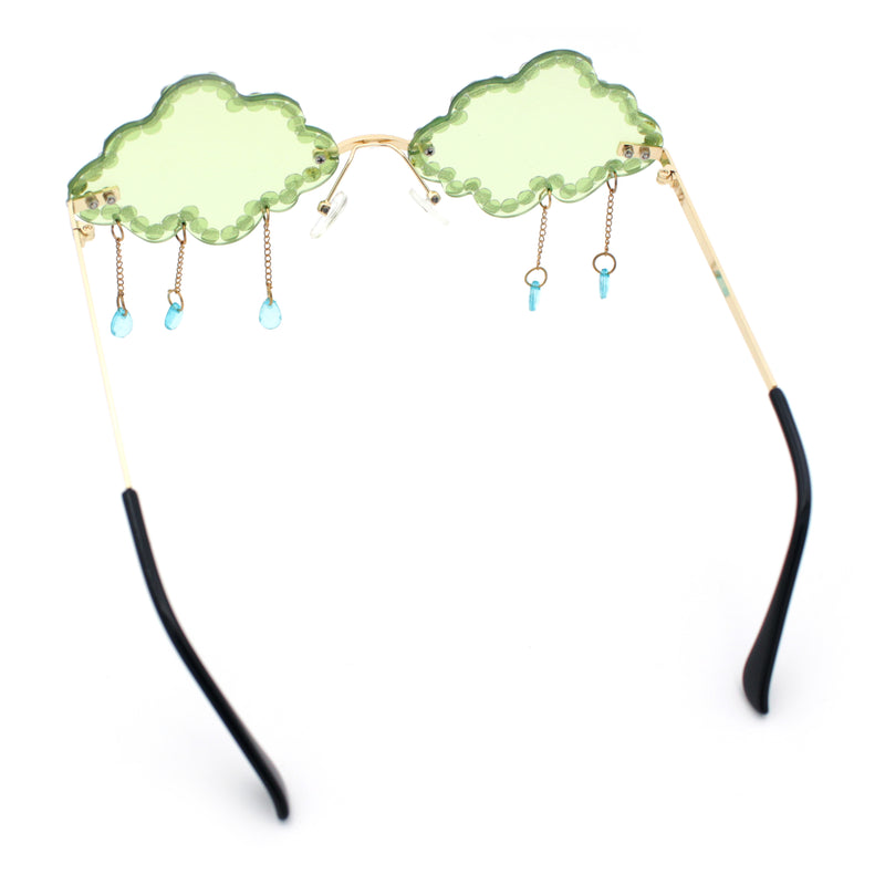 Womens Rimless Rhinestone Cloud Shape Raindrop Tassel Sunglasses
