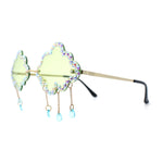 Womens Rimless Rhinestone Cloud Shape Raindrop Tassel Sunglasses