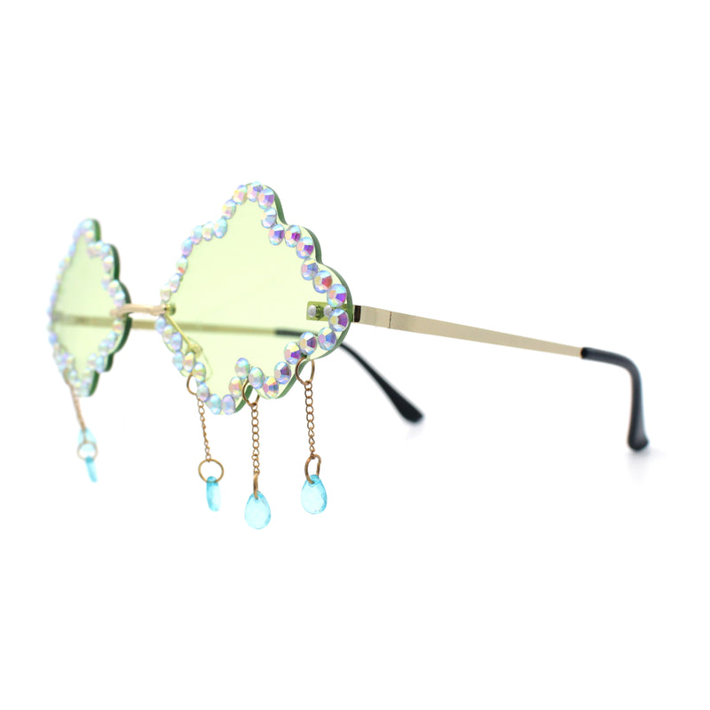 Womens Rimless Rhinestone Cloud Shape Raindrop Tassel Sunglasses