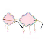 Womens Rimless Rhinestone Cloud Shape Raindrop Tassel Sunglasses