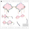 Womens Rimless Rhinestone Cloud Shape Raindrop Tassel Sunglasses