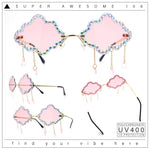 Womens Rimless Rhinestone Cloud Shape Raindrop Tassel Sunglasses