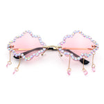 Womens Rimless Rhinestone Cloud Shape Raindrop Tassel Sunglasses
