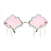 Womens Rimless Rhinestone Cloud Shape Raindrop Tassel Sunglasses