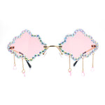 Womens Rimless Rhinestone Cloud Shape Raindrop Tassel Sunglasses