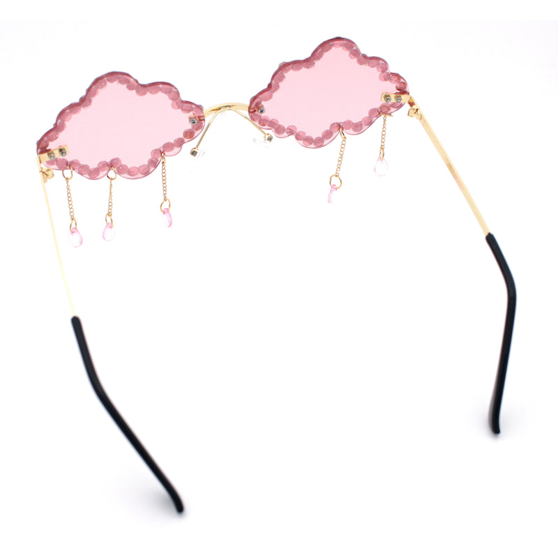 Womens Rimless Rhinestone Cloud Shape Raindrop Tassel Sunglasses