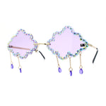 Womens Rimless Rhinestone Cloud Shape Raindrop Tassel Sunglasses