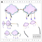 Womens Rimless Rhinestone Cloud Shape Raindrop Tassel Sunglasses